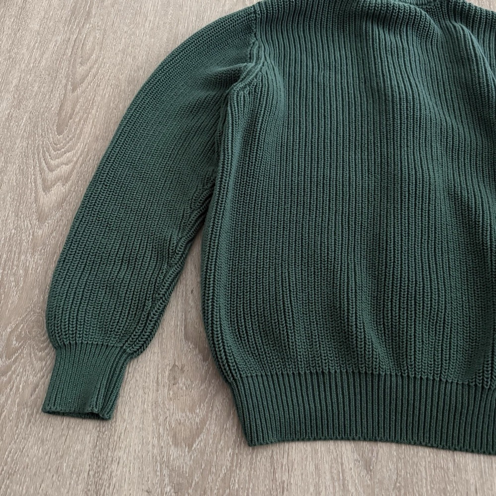 LL Bean Cotton Full Zip Sweater Cardigan Green Ribbed Knit Mock Neck Mens L Reg - Picture 13 of 16